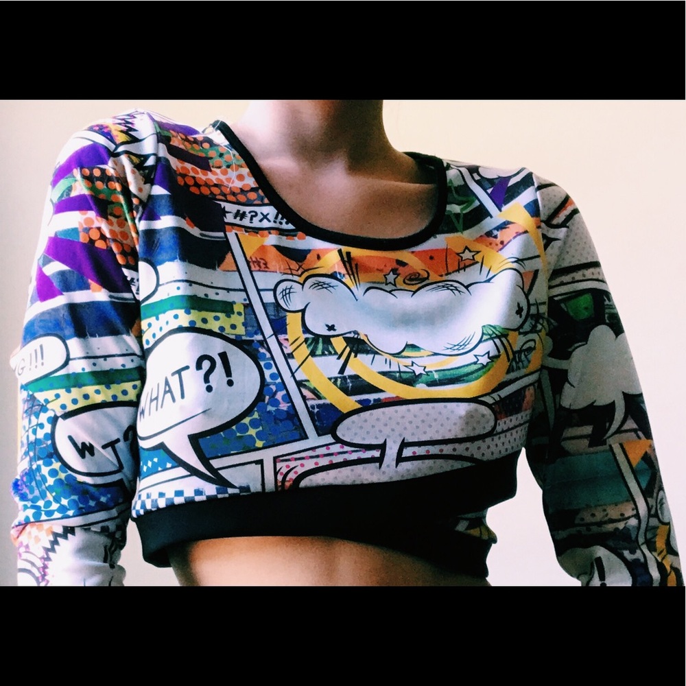 Love J Cropped Long Sleeve Comic Book Design Shirt